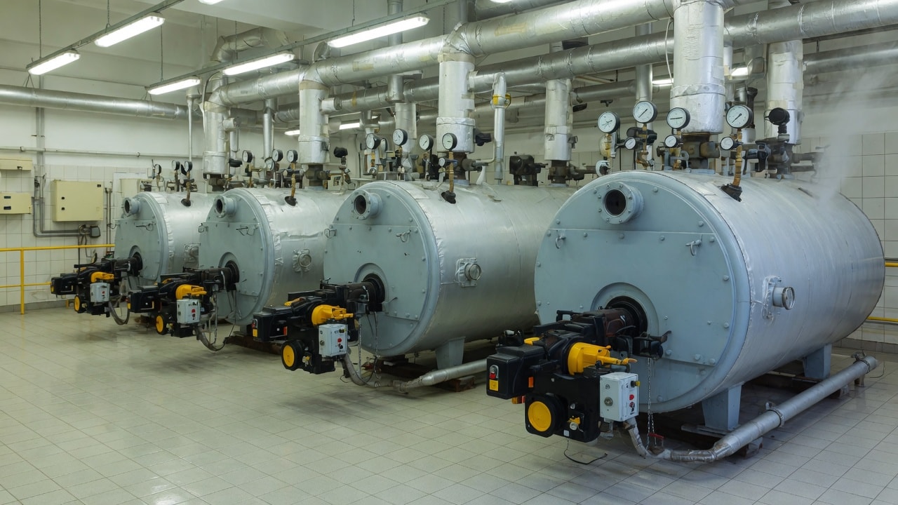 Caldeiras a vapor na casa de utilidades de uma planta industrial